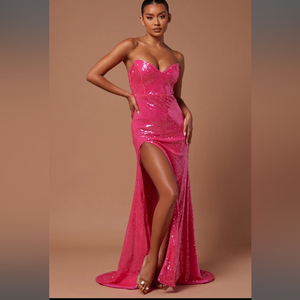 Pink Sequin Strapless FashionNova Luxe Gown